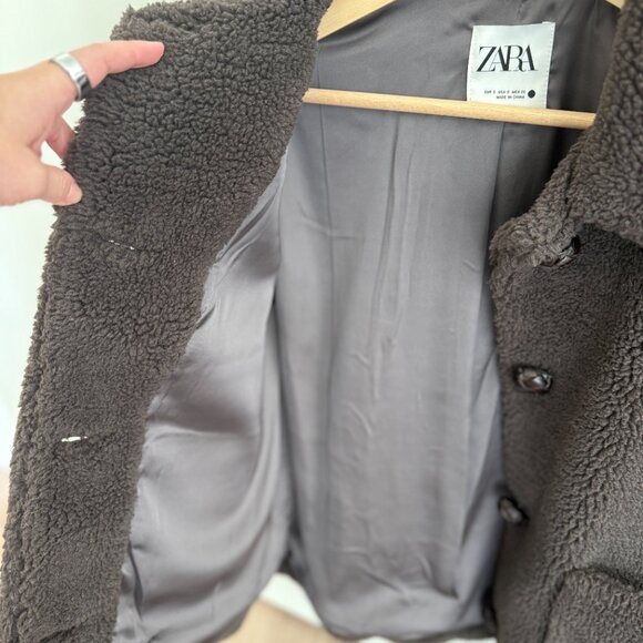 Zara Brown Cropped Fleece Coat - Picture 3 of 5